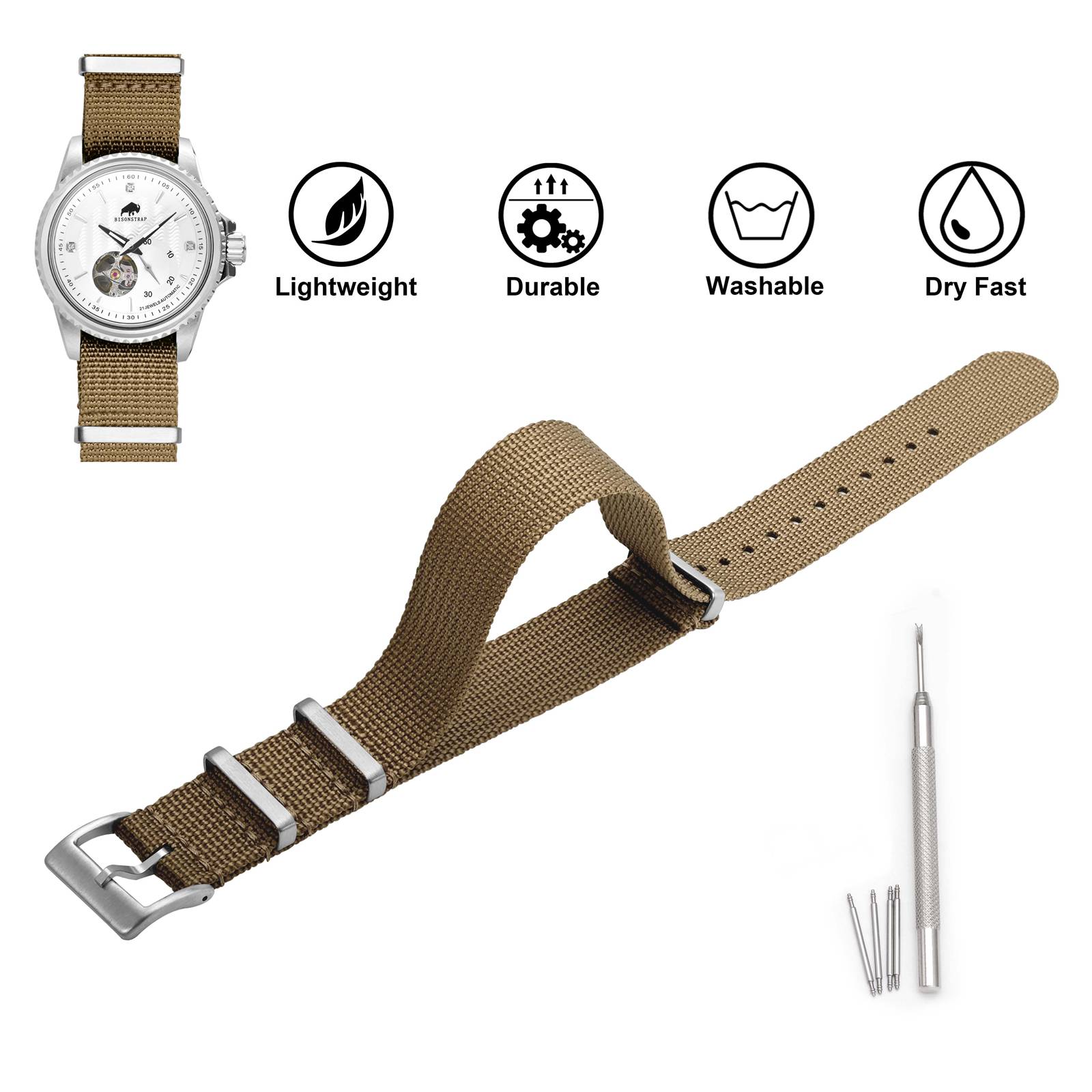 BISONSTRAP Men's Watch Strap 1 - Nylon Nato Strap ulasan dan harga